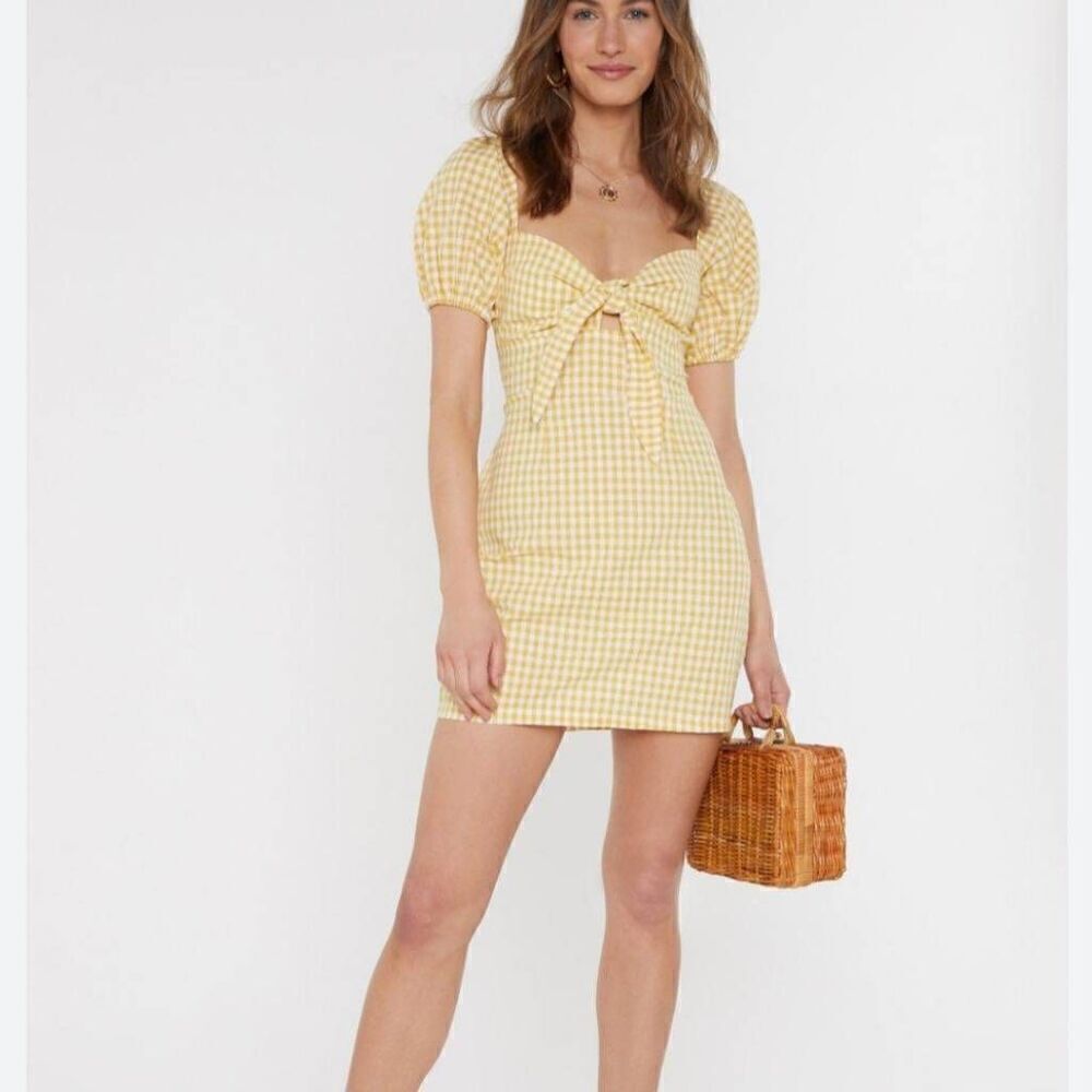 Nasty Gal Tie Bust Mini Gingham Dress